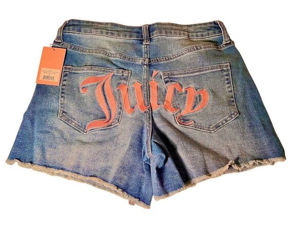 Juicy Couture Pants - Juicy Western Short With Juicy in Pink Script Across Backside Medium Wash 8 NWT